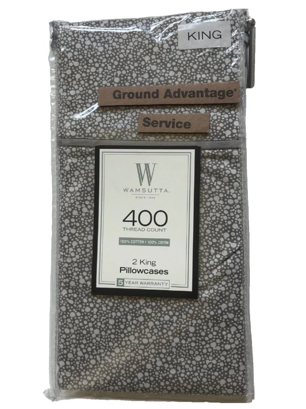GRAY PEBBLE PATTERN Wamsutta 400 TC 100% Cotton Sateen King Pillowcases NEW